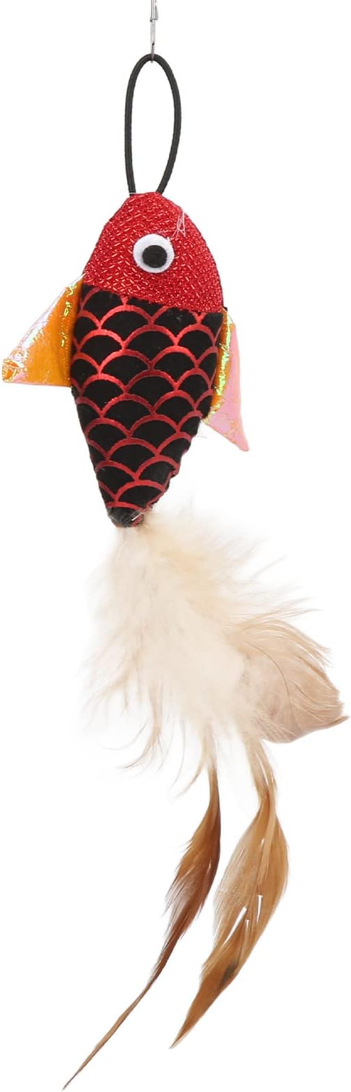 Cat Plume Teaser Wand Toy, Cat Wand Toy, Interactive Retractable Fishing Pole Wand Catcher Exerciser, Fun Toy for Cat Exercise(Red Fish + Fishing Rod), Cat Wand Toy, Cat Plume Teaser Wand Toy, Int