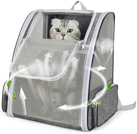 Cat Backpack Carrier Large Pet Backpack for Small Dog Medium Cat Puppy Kitten Bunny up to 15lbs, Ventilated Mesh Dog Collapsible Travel Backpack for Hiking Walking Outdoor by ZEJOROSE