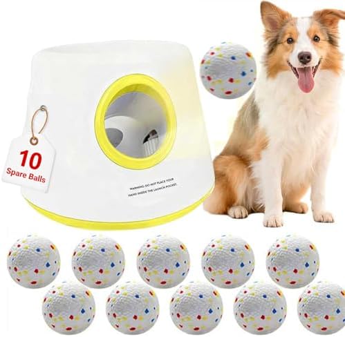 Automatic Dog Ball Launcher for Small/Medium Dogs - Small Silent Design, 3 Distance Settings (20ft/33ft/46ft), Rechargeable, 10 Durable 2.3" Balls Included (Dog Ball Launcher-Yellow) by Unknown