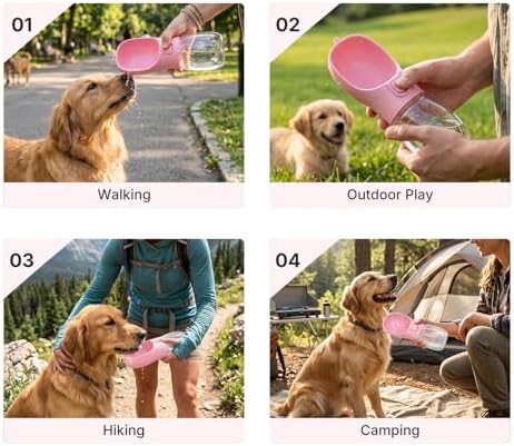 Portable Dog Water Bottle, Leak Proof Pet Water Dispenser with One-Button Water Release, O-Shaped Drinking Trough, 10 OZ Travel Water Bottle for Walking Hiking - Image 6