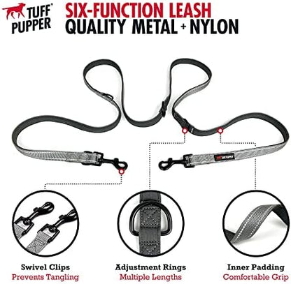 Tuff Pupper Heavy Duty Multi Function Crossbody Leash | 6 Uses in One Cross body Leash | 8 Feet Hands Free Leashes | Two Dog Leashes | Ballistic Nylon & Thick Neoprene Padding, Small Medium Large Dogs - Image 2