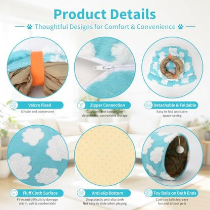 BWOGUE Bunny Tunnel Bed, 2-in-1 Collapsible Rabbit Tunnel Hideout with Mat - Image 3