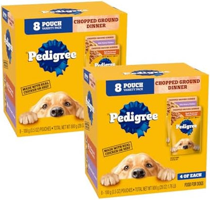 Pedigree Chopped Ground Wet Dog Food Pouch, Variety, 3.5 oz, 8 Count, 2pk by Pedigree