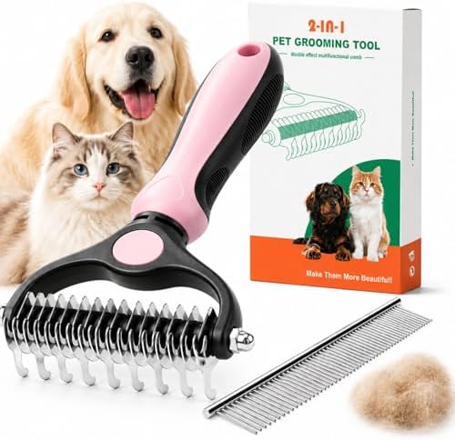 2-in-1 Pet Grooming Tool for Dogs & Cats, Double Sided Dematting Brush Set, Dual Teeth Pet Deshedding Comb for Shedding Fur Removal, Professional Grooming Rake for Long & Short Hair by Unknown