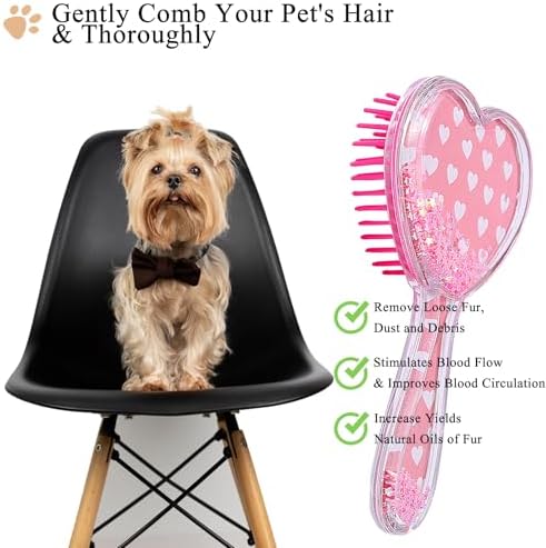 Small Soft Dog Grooming Brush, Pet Massage Hair Brush (Pink Heart) - Image 3