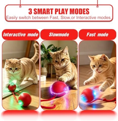 Automatic Interactive Rolling Cats Toys Ball for Indoor, Electric Automatic Rolling Pet Toy, 360° Smart Interactive Rolling Dog Ball Durable and Safe Material for Cat and Dog(Red) - Image 3