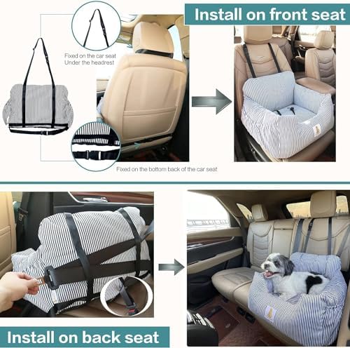 Dog Car Seat for Small Dogs,Fully Detachable and Washable Puppy Dog Booster Seats with Storage Pockets and Clip-On Safety Leash,Non-Slip Base Dog Bed Dual-use for Car and Home (Blue) - Image 6