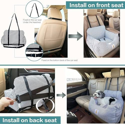 Dog Car Seat for Small Dogs,Fully Detachable and Washable Puppy Dog Booster Seats with Storage Pockets and Clip-On Safety Leash,Non-Slip Base Dog Bed Dual-use for Car and Home (Blue) - Image 6