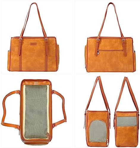 Lasaviin Fashion Dog Purse Pet Carrier Leather Bag for Small Dogs Cats Puppy, Portable Tote Bag Airline Approved Soft-Sided Carriers (Brown) - Image 3