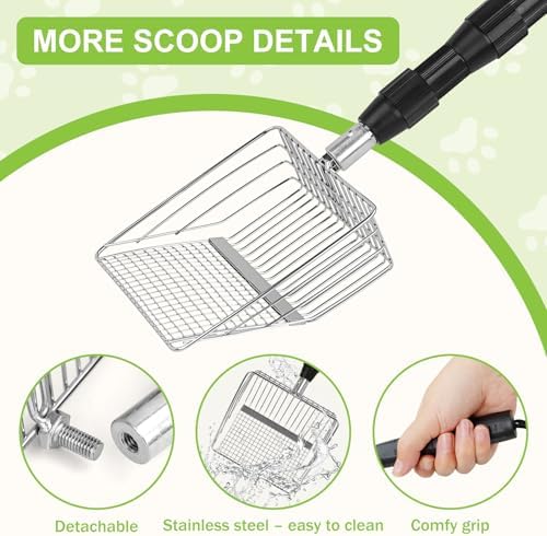 XBX Long Handle Cat Litter Scoop with Holder, Extendable Stainless Steel Cat Scooper, Adjustable Heavy Duty Deep Shovel Litter Sifter for Litter Box and Daily Use - Image 5