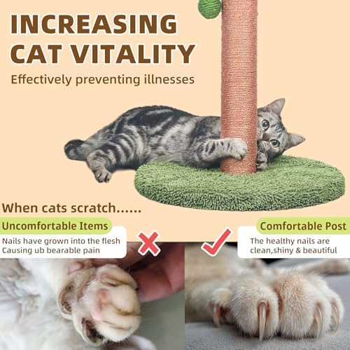 Meowoou Cat Scratching Post 33 Inch Tall Cat Scratcher for Indoor Cats Adults,Small Cat Tree Tower Sisal Rope Kitten Scratch with Interactive Hanging Ball - Image 4