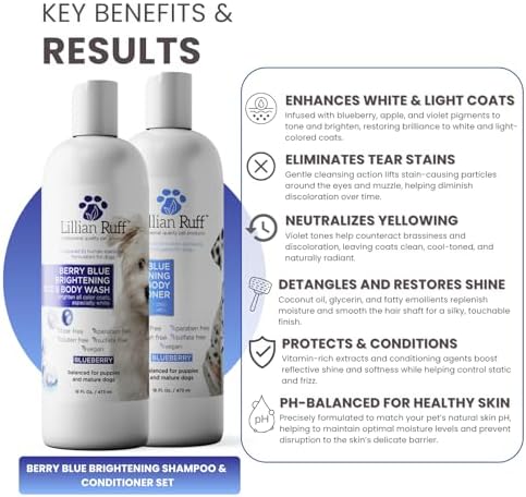 Lillian Ruff PRO Formula Berry Blue Brightening Dog Shampoo & Conditioner Set - Professional Show-Quality Whitening, Stain & Odor Eliminator, Hydrating Relief for Dry Skin, ProVitamin B5, USA Made - Image 3