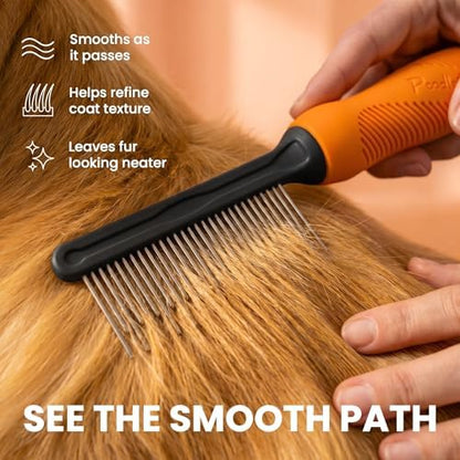 Poodle Grooming Comb - Metal Dematting Comb with Long & Short Stainless Steel Teeth for Removing Matted Hair & Knots, Safe and Gentle for Dogs & Cats (Orange) - Image 6