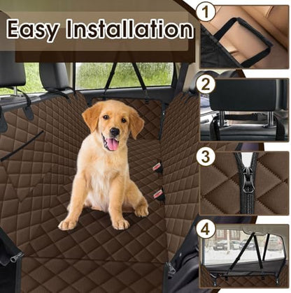Waterproof Dog Car Seat Cover for Back Seat, Pet Hammock- L, Coffee/Black - Image 5