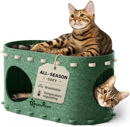 DownyPaws Cat House for Indoor Cats, Cube Castle Cat Bed Cave, Forest by DownyPaws