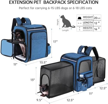 Cat Carrier Backpack for Travel,Dog Carrier Backpack for Large cat, Small Dogs,Puppies Up to 20 Lbs,Expandable Cat Backpack for Outdoor Hiking,Pet Carrier Backpack,Cat Backpack Carrier (Blue) - Image 2