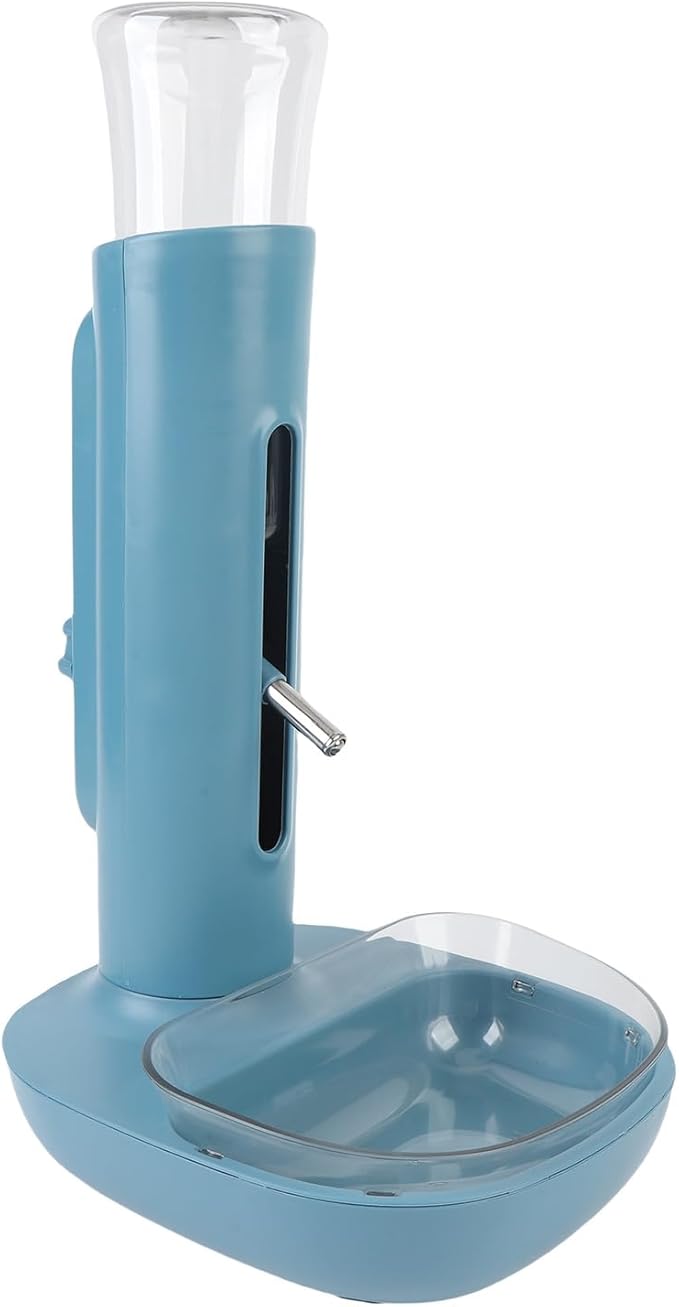 Pet Standing Water Dispenser Cat Dog Standing Bowl with Detachable Pole Automatically Feeding Water Height Adjustable for Cage, Crate (Blue)