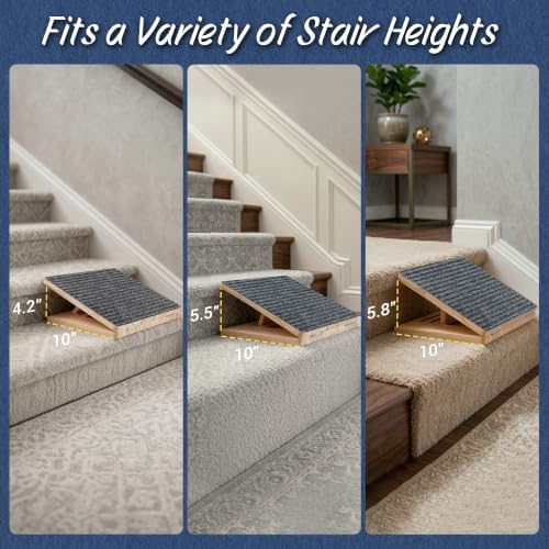 Dog Ramp for Stairs 2 Pack - Adjustable Wooden Stair Wedges for Small Dogs, Foldable Indoor Dog Stair Ramp with Triangular Support and Non-Slip Pads for Senior and Short-Legged Pets - Image 3