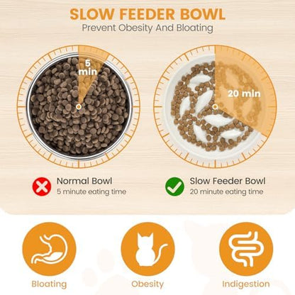 PETTOM Slow Feeder Cat Bowl with Stand, Ceramic Slow Eating Cat Bowl with Higher Edges Fish Pool Design Elevated Food Bowls for Dry and Wet Food Anti-Vomiting Puzzle Feeder for Healthy Eating Diet - Image 2