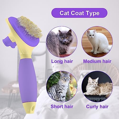 Cat Brush for Grooming and Shedding, Self-Cleaning Silicone Brush for Short and Long Haired Cats, Cat Gifts for Pet Lovers (purple) - Image 4