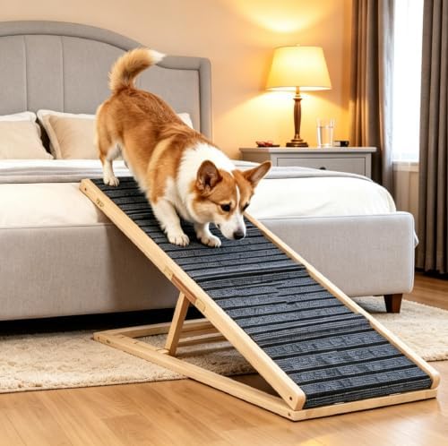 Wooden Dog Ramp for Couch, Foldable Pet Ramp for Small Dogs, 39.4" L by Oapety