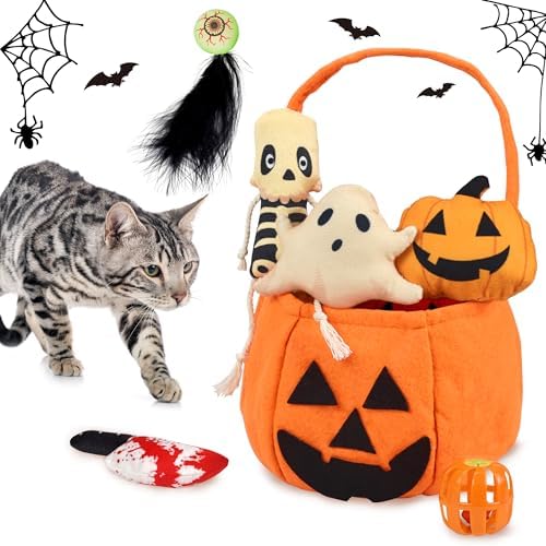 7PCS Halloween Cat Toys, Cat Catnip Toys Plush Teething Toys, Horrible Halloween Cat Ghost Chew Toys for Kitten Cats by OUSIYA
