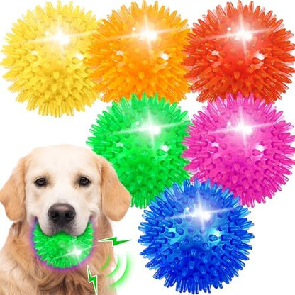 6 Pack 3.5" Light Up Squeaky Dog Toy Balls, Spiky Dog Balls for Small,Medium Large Dogs by OUSIYA