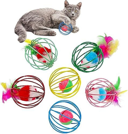 Cat Toys 6 Packs Cat Ball Toys for Indoor Cats and Kittens, Metal Cage Balls with Mice & Bells, Interactive Cat Toys Bell Balls, Mouse Toys, Kitten Toys Promote Physical Exercise by UnleashingJoyforPetFriends