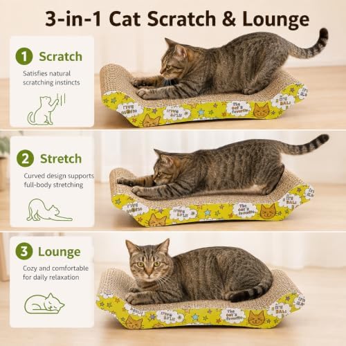 PrimePets Wave Cardboard Cat Scratcher 2 Pack, 17"x8.5" Curved Cat Lounge - Image 3