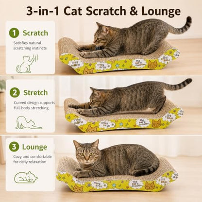 PrimePets Wave Cardboard Cat Scratcher 2 Pack, 17"x8.5" Curved Cat Lounge - Image 3