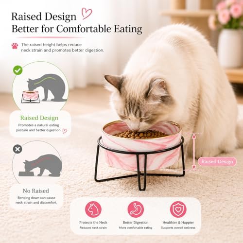 Dazzling Ceramic Elevated Cat Bowls, Gift for Cat Owner, Birthday (Medium,Pink) - Image 4