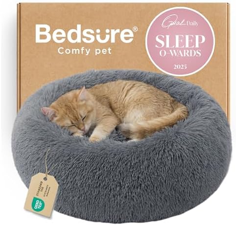 Bedsure Calming Cat Beds Donut Round Washable Kitten Bed,20 inches Darkgrey by Unknown