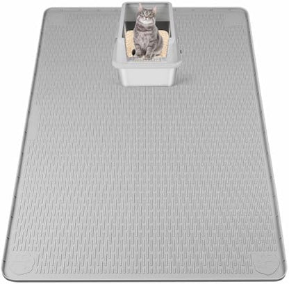 Silicone Cat Litter Mat for Litter Box 50”x35” Large Cat Mat, Light Grey by Bartuke
