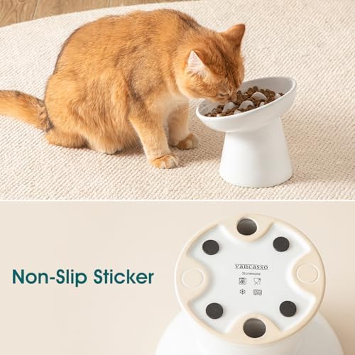vancasso Ceramic Slow Feeder Cat Bowl, 6.25 Inch Elevated Cat Slow Feeder Bowl, Anti Vomiting for Dry and Wet Food, White - Image 6