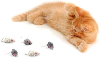 Real Fur Mice Rattle 12 Pack, Cat Toys Rainbow Mice Rabbit Feather for Cats and Kittens