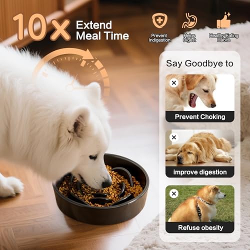 8.25'' Ceramic Slow Feeder Dog Bowls - Petal Shape Modern Dog Food Dish for Medium and Large Breeds, Puzzle Maze Bowl to Slow Down Eating, Anti-Gulping, Dishwasher & Microwave Safe, Black - Image 4