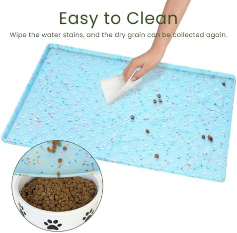 2 Pack Dog Food Mat Anti-Slip Dog Bowl Mats for Food and Water, Waterproof Pet Placemat Prevents Messy Spill to Floor, Silicone Puppy Feeding Tray for Small, Medium and Large Dogs Cats, Blue Dount - Image 6
