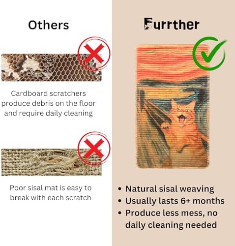 Furrther Sisal Cat Scratcher Post Mat (Use on Wall, Couch and Carpet), Durable and Shedding-Resistant Cat Scratching Surface - 21.7x13 inch with Adhesives and Twist Pins (Scream) - Image 4