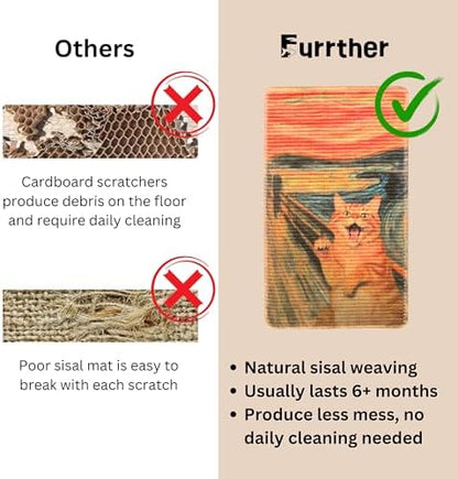 Furrther Sisal Cat Scratcher Post Mat (Use on Wall, Couch and Carpet), Durable and Shedding-Resistant Cat Scratching Surface - 21.7x13 inch with Adhesives and Twist Pins (Scream) - Image 4