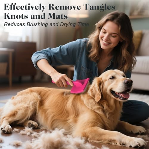 2PCS Slicker Brush for Dogs & Pet Comb,Professional Dog Grooming Brush (Goldendoodles,Poodles,Labradoodles) with Extra Long Pins to Effectively Remove Tangles, Knots and Mats (Pink, Large) - Image 2