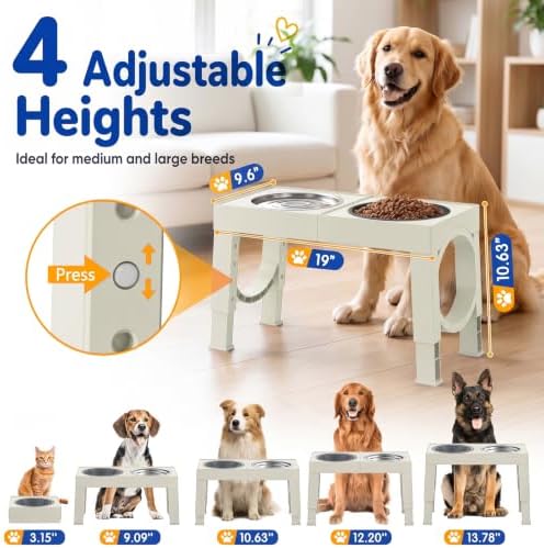 XIAZ Elevated Dog Bowls Large Breed Raised Dogs Bowl Stand Large/Medium Sized Dog Slow Feeder Dogs Bowls Food Water Stands 5 Heights Adjustable 9/11/12/14in Pet Feeder Dish Station - Image 2