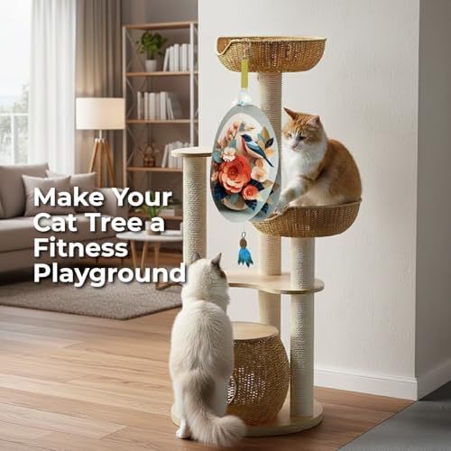 Interactive Cat Toys for Indoor Cats, Automatic Concealed Hide and Seek Hanging Feather Cat Toy, Rechargeable Motion-Activated Enrichment Toys for Bored Adult Cats (Bird & Flowers Pattern） - Image 2