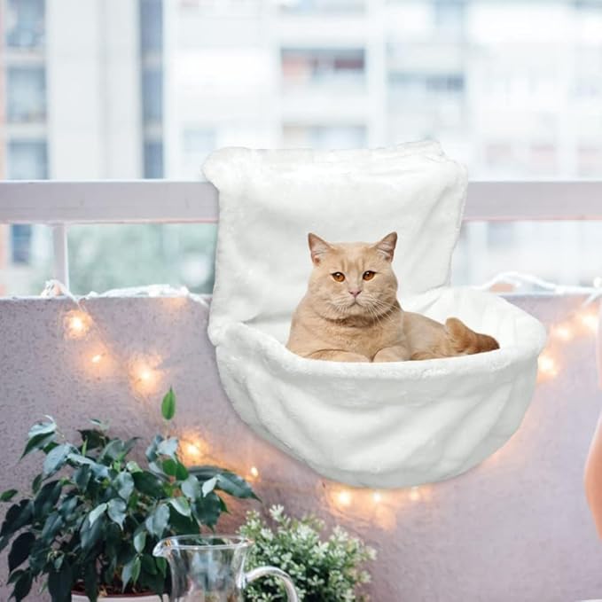 Cat Hammock Spoon Shaped Cat Hammock with Sturdy Hanging Iron Frame Warm and Comfortable Cats Hammocks for Easy Hanging (Black)