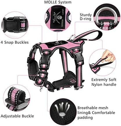 WINSEE Pet Harness Collar and Leash Set, All-in-one Reflective Dog Harness No Pull with Adjustable Buckles for Puppies, Small, Medium, Large, and Extra-Large Dogs (X-Large, Pink) - Image 3