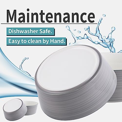 Grey White Dog Bowl Ceramic for Medium Large Breed, Heavy Weighted Dog Food Water Feeder Dish, 8 in Non - Slip Modern Cute Extra Big Porcelain Pet Bowl Maze Wide Mouth - Image 2