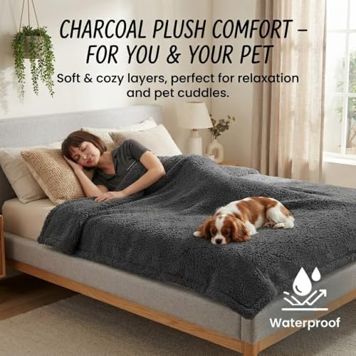 Waterproof Dog Blanket Reversible Pet Blankets for Bed Couch Covers Puppy Blankets Leakproof Sofa Couch Cover Cat for Warm Fluffy Washable Gray Mat-S-40x28in - Image 5