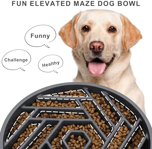 TOBYTO Slow Feeder Dog Bowls Large Medium Breed,Anti-Choking Slow Eating Dog Food Bowl,Non Slip Pet Slower Food Feeding Bowls Large Puzzle Slow Feeder Bloat Stop Maze Dog Dishes,Gray - Image 3