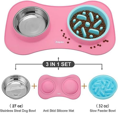 Slow Feeder Dog Bowls 3 in 1 Stainless Steel Food Water Bowl to Slow Eating - Image 5