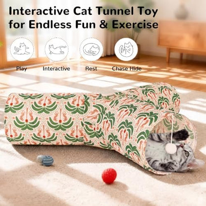 Tempcore Cat Tunnel, 3-Way Collapsible Toy, Large Size Khaki Coconut Tree - Image 4
