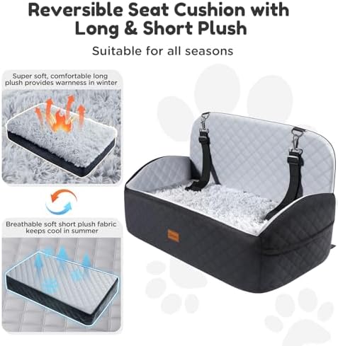 Gimars Upgrade Dog Car Seat with Reversible Long & Short Plush Seat Cushion for Small/Medium/Large Dogs Up to 60lbs, Detachable Washable Anti-Slip Dog Booster Seat with 5.1'' 28D Egg-Crate Foam, L - Image 5